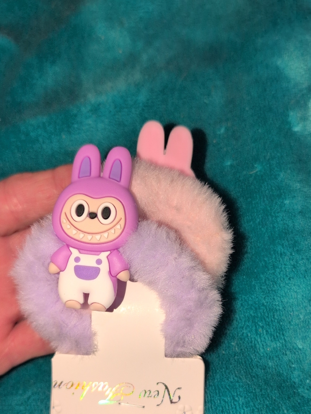 Plush Purple Character Kids Ponytail Tie with Soft Charm  New 2 Ponytail Holders